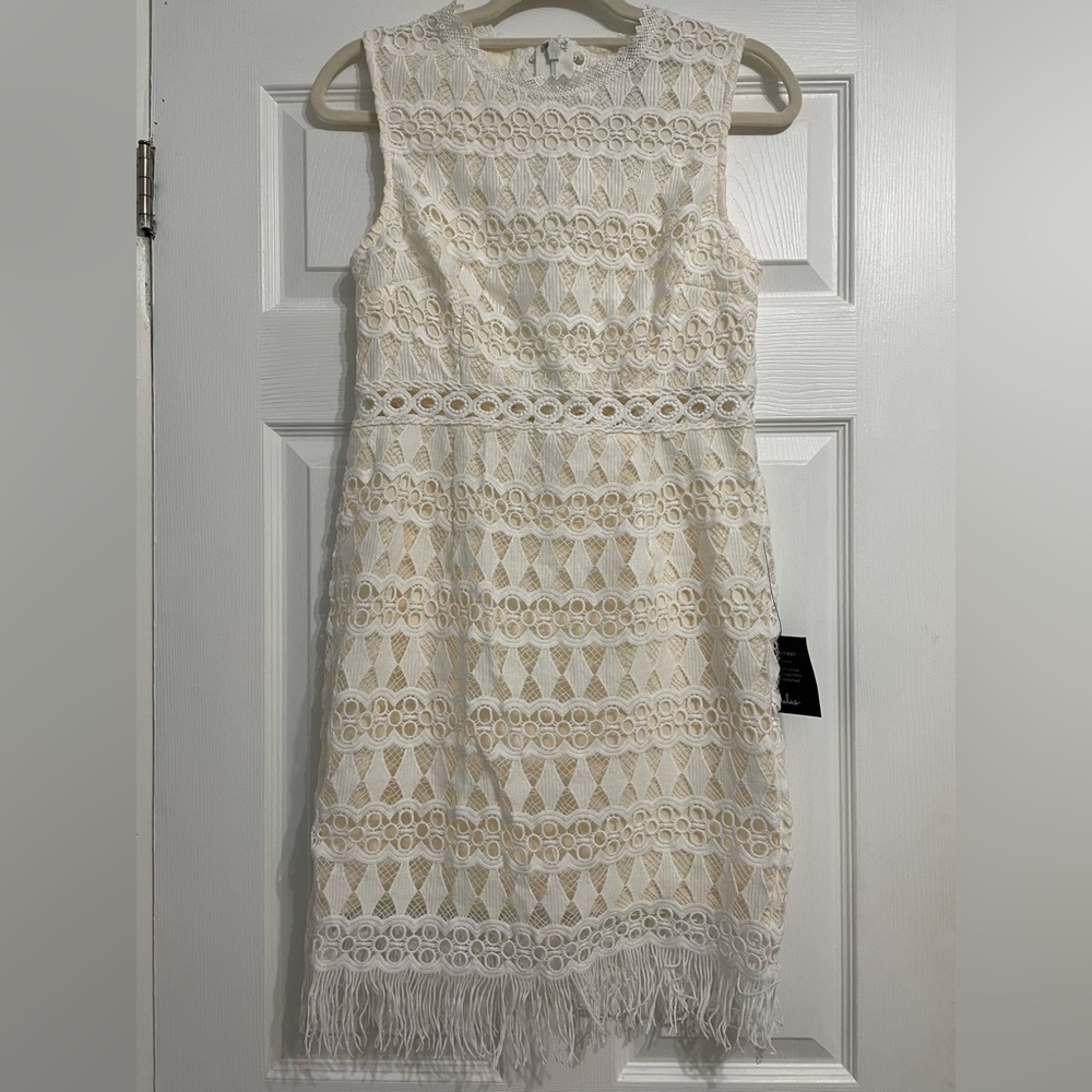 NWT Lulu’s White & Cream Crochet Sleeveless Dress, Size M, Bridal Shower Dress